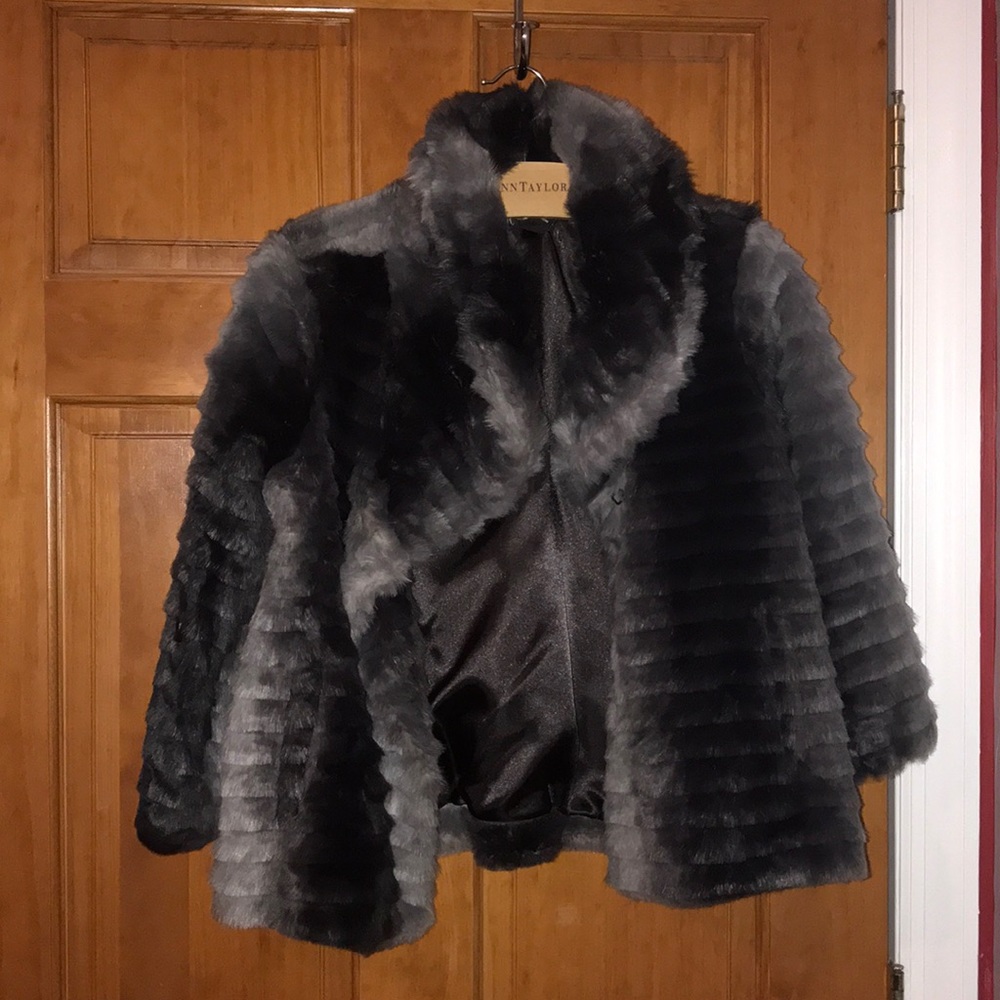INC Faux Fur Coat Charcoal Grey